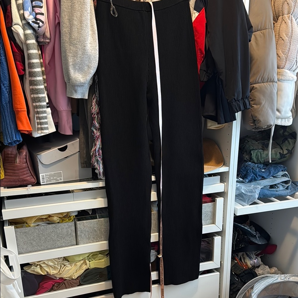 Black Ribbed Wide-Leg Pants - House of CB